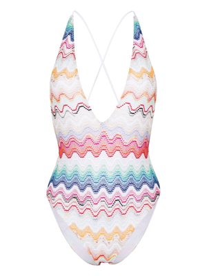 Missoni wave-pattern V-neck swimsuit - White