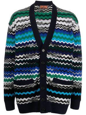 Missoni zig-zag knitted wool-blend cardigan - Blue