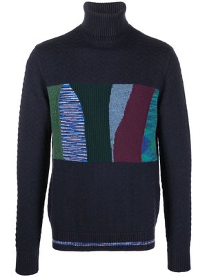 MISSONI zig-zag textured-knit roll-neck jumper - Blue