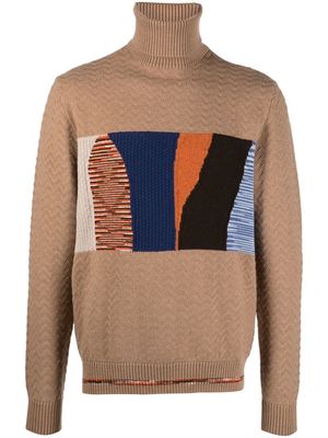 Missoni zig-zag textured-knit roll-neck jumper - Neutrals
