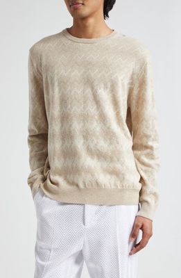 Missoni Zigzag Crewneck Cashmere Sweater in Beige And White