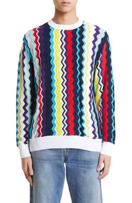 Missoni Zigzag Crewneck Sweater in White Multicolor