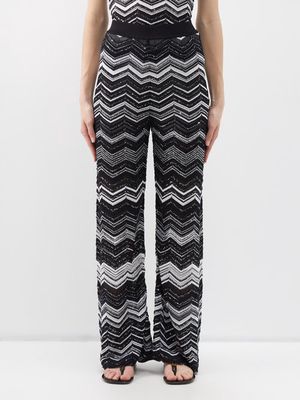 Missoni - Zigzag Crochet-knit Wide-leg Trousers - Womens - Black White