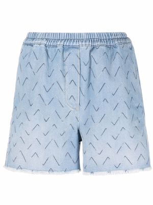 Missoni zigzag-embroidered denim shorts - Blue