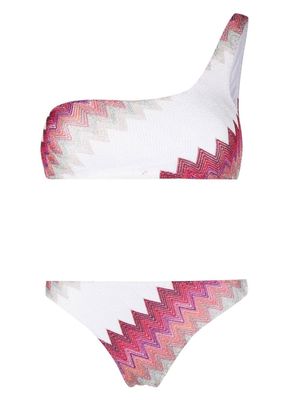 Missoni zigzag-embroidered one-shoulder bikini - White