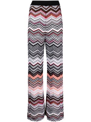 Missoni zigzag-embroidered wide-leg trousers - Black