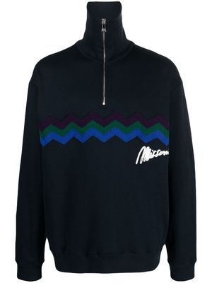Missoni zigzag-embroidery half-zip sweatshirt - Blue