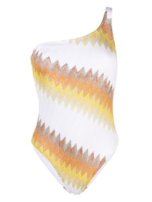 Missoni zigzag motif one-shoulder swimsuit - White