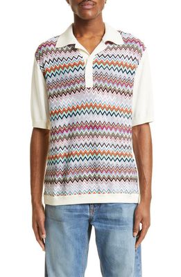 Missoni Zigzag Short Sleeve Sweater Polo in White And Multicolor
