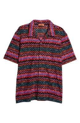 Missoni Zigzag Stripe Short Sleeve Button-Up Shirt in Black Base