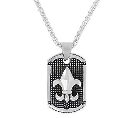 Mistero for Him Fleur-de-lis Dog Tag Pendant w/ Chain