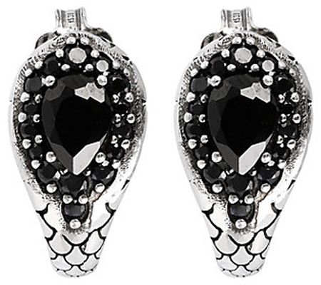 Mistero Sterling Black Spinel Pear-Shaped J-Hoo p Earrings