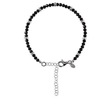 Mistero Sterling Silver Adjustable Black Spinel Bead Bracelet