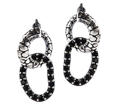 Mistero Sterling Silver Black Spinel Dangle Hoo Earrings