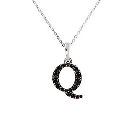 Mistero Sterling Silver Black Spinel Initial Pe ndant w/ Chain