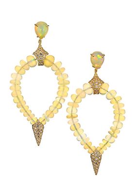 Misty 18K Yellow Gold, Opal & Brown Diamond Beaded Teardrop Earrings