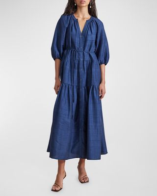 Mitte Tiered Blouson-Sleeve Maxi Dress