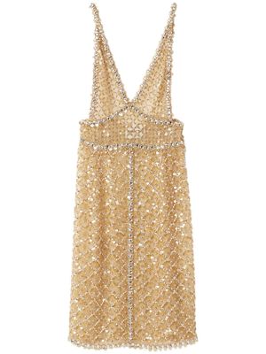 Miu Miu bead-embellished organza midi dress - Gold