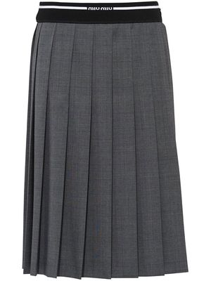 Miu Miu check-print pleated wool skirt - Grey