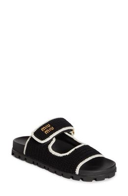 Miu Miu Crochet Double Band Slide Sandal in Black/Ivory