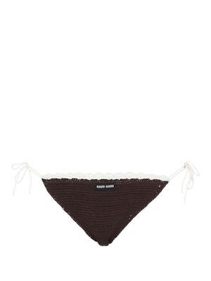 Miu Miu crochet-knit embroidered-logo bikini bottoms - Black