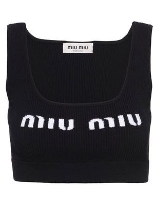 Miu Miu cropped logo-knit tank top - Black