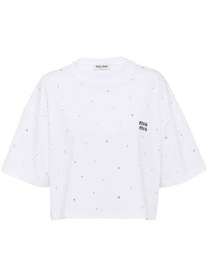 Miu Miu crystal-embellished cotton T-shirt - White