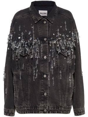 Miu Miu crystal-embellished denim jacket - Black