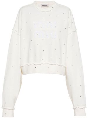 Miu Miu crystal-embellished distressed sweatshirt - White