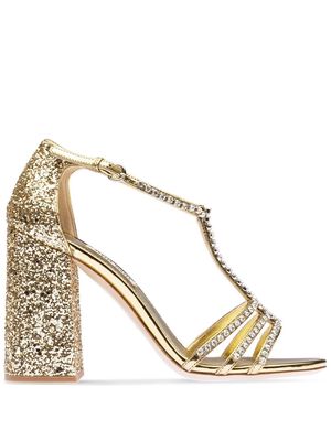 Miu Miu crystal-embellished leather sandals - Gold