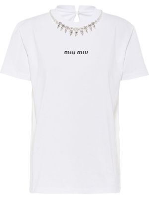 Miu Miu crystal embellished neck T-shirt - White
