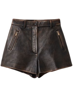 Miu Miu distressed leather mini shorts - Brown