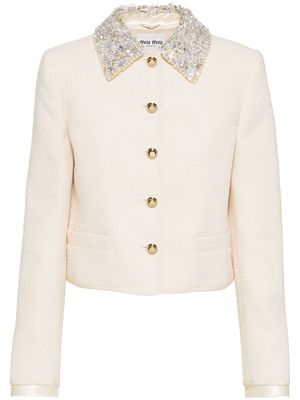 Miu Miu embellished-collar single-breasted jacket - Neutrals