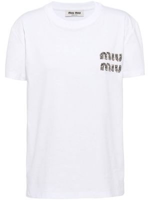 Miu Miu embellished cotton T-Shirt - White