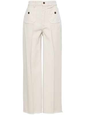 Miu Miu embossed-logo wide-leg trousers - White