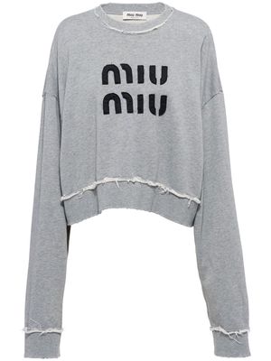 Miu Miu embroidered-logo cotton sweatshirt - Grey