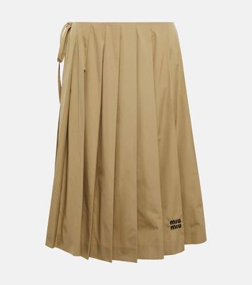 Miu Miu Embroidered pleated cotton midi skirt