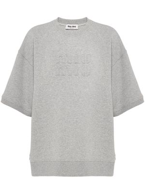 Miu Miu embroidered short-sleeve cotton sweatshirt - Grey