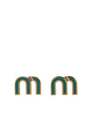 Miu Miu enamel-logo stud earrings - Blue