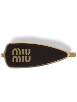 Miu Miu engraved-logo enamel hair clip - Black
