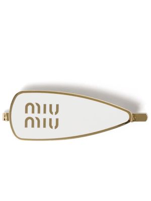 Miu Miu engraved-logo enamel hair clip - White