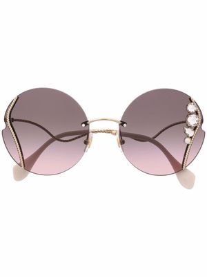 Miu Miu Eyewear crystal-embellished round-frame sunglasses - Gold