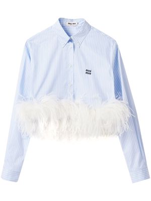 Miu Miu feather-trim striped cotton shirt - Blue