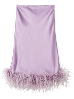 Miu Miu feather-trimmed satin midi skirt - Purple