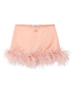 Miu Miu feather-trimmed satin miniskirt - Orange