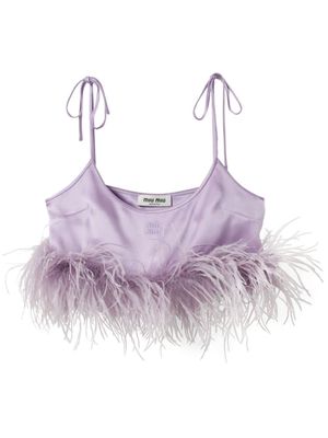 Miu Miu feather-trimmed satin top - Purple
