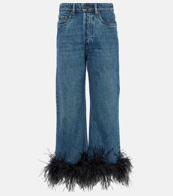 Miu Miu Feather-trimmed straight jeans