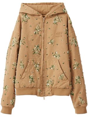 Miu Miu floral-embroidered hooded jacket - Neutrals