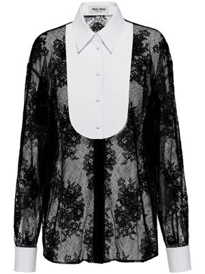 Miu Miu floral-lace panelled semi-sheer shirt - Black