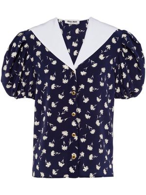 Miu Miu floral-print short-sleeved blouse - Blue